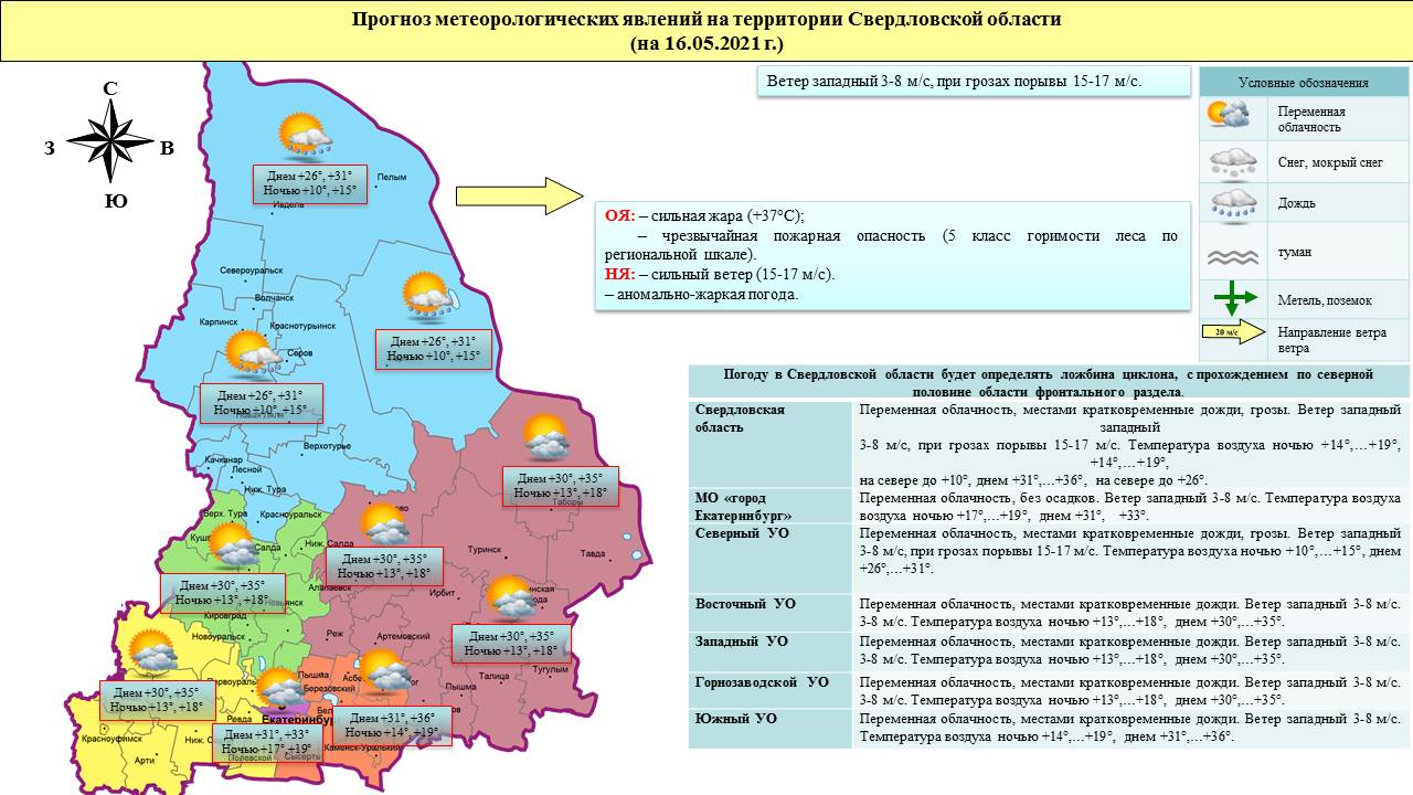 Прогноз ЧС и происшествий на 16 мая 2021 года - Оперативная информация -  Главное управление МЧС России по Свердловской области