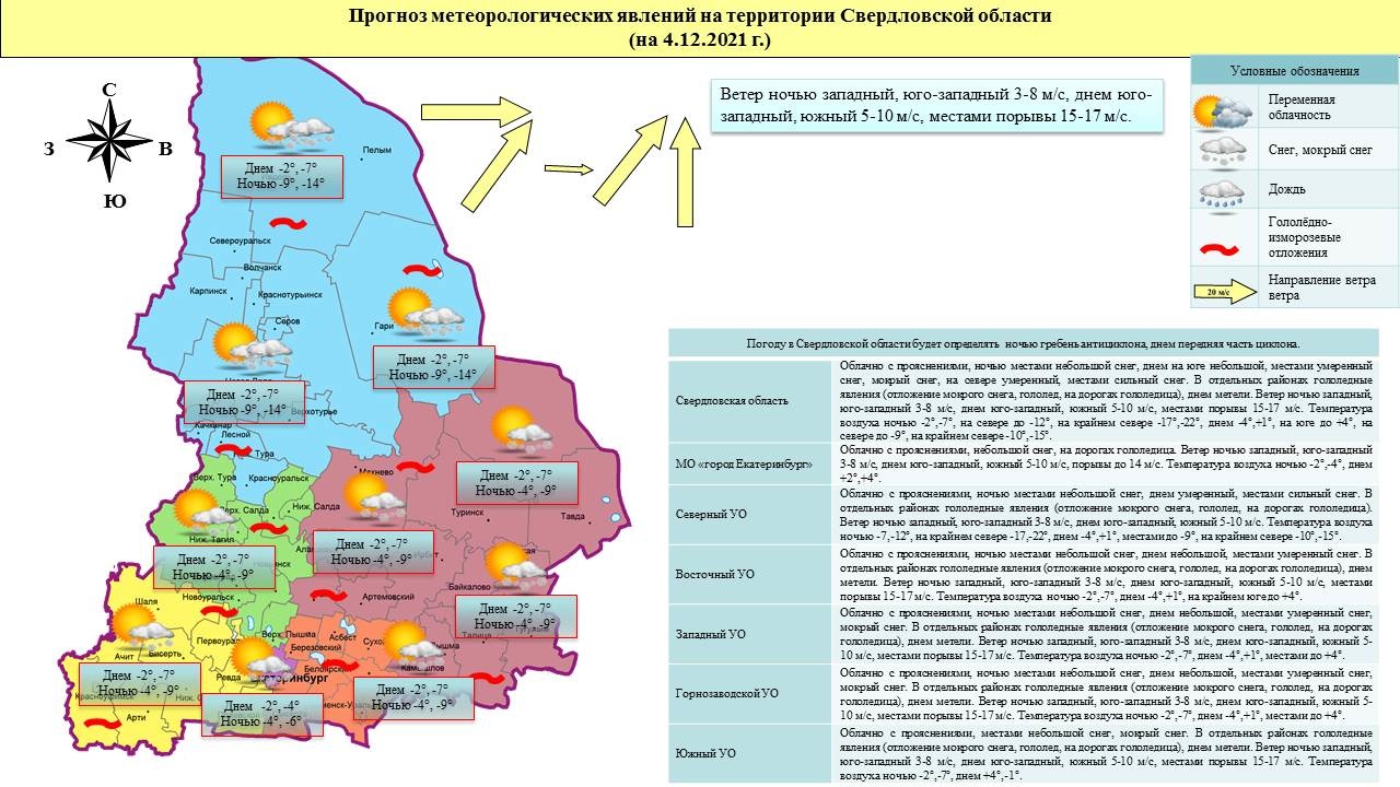 Прогноз ЧС и происшествий на 4 декабря 2021 года - Оперативная информация -  Главное управление МЧС России по Свердловской области