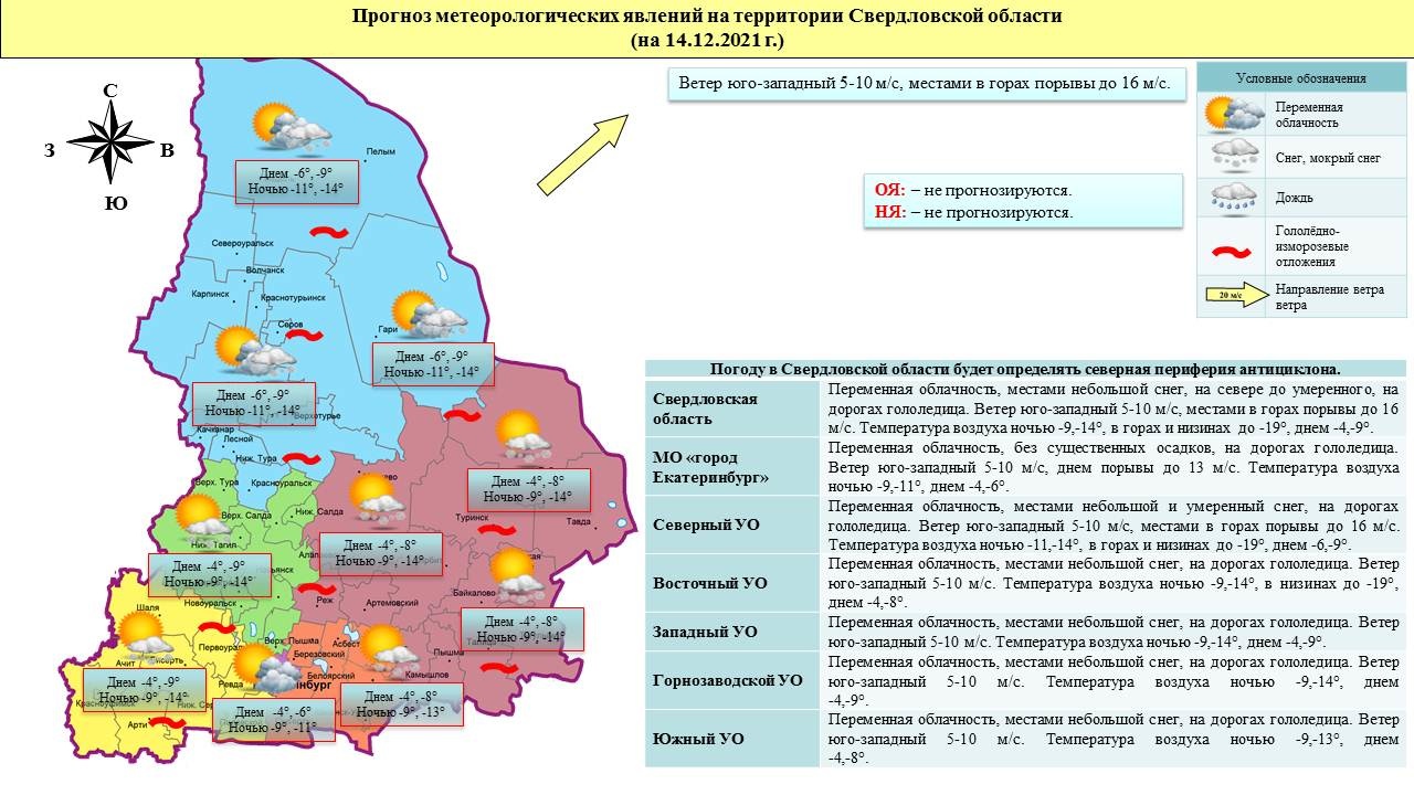 Прогноз ЧС и происшествий на 14 декабря 2021 года - Оперативная информация  - Главное управление МЧС России по Свердловской области